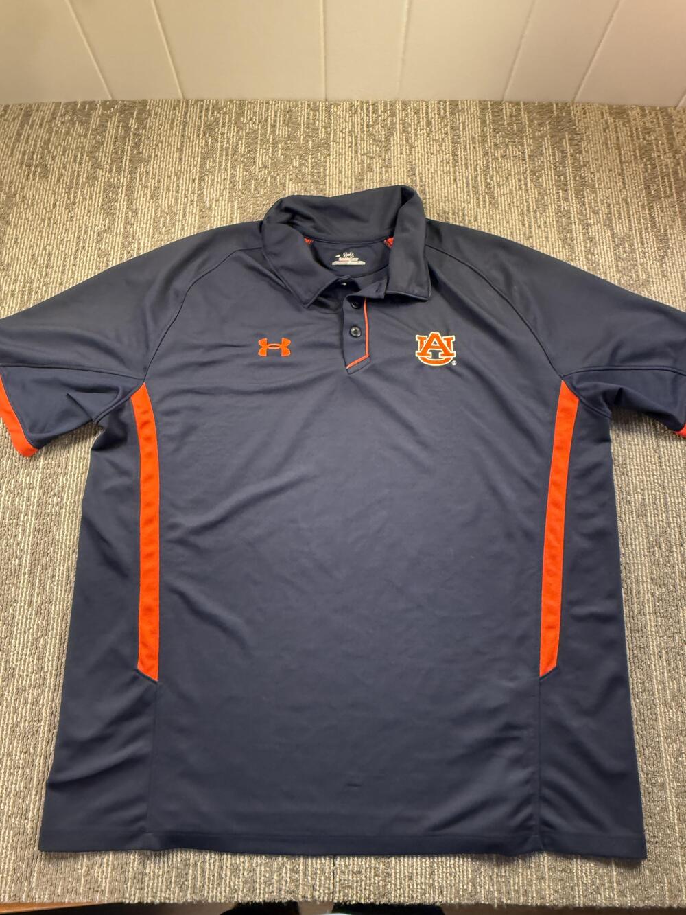 Auburn Tigers Polo Shirt Mens Large Blue NCAA Football Under Armour HeatGear